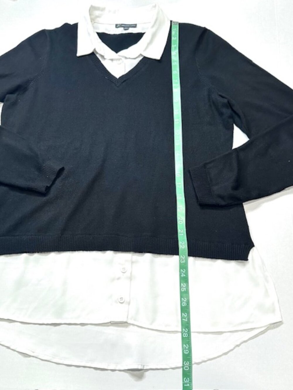 Adrianna Papell Womens Twofer Sweater Collared Long Sleeve Black & White Size L - Picture 11 of 15